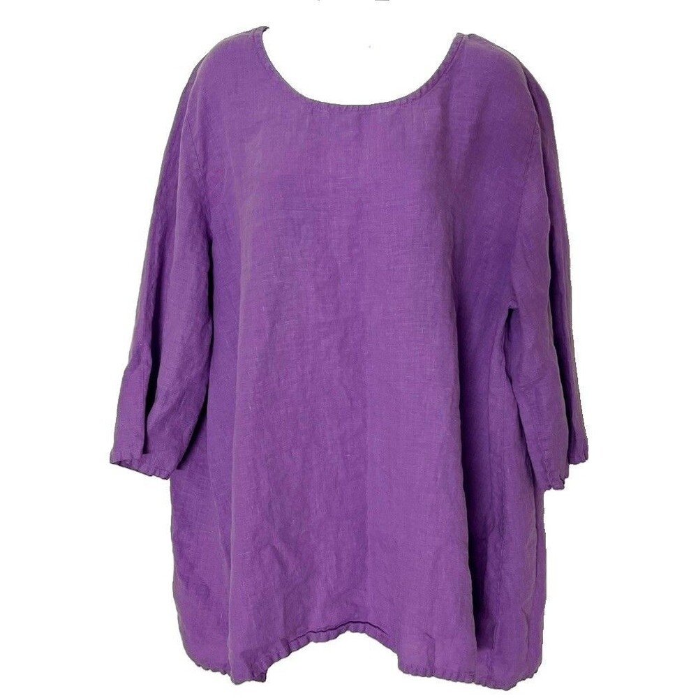 Bryn Walker Women’s 100% Linen Pullover Tunic Top Shirt Size XL Purple Lagenlook